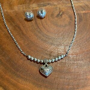 BRIGHTON‎ silver heart charm bar necklace and earrings set